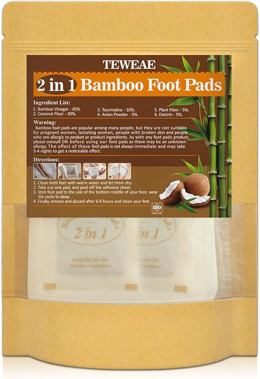 2 in 1 Foot Pads, 24Pads Bamboo Vinegar Coconut Shell Powder Feet Pads with ''Stay in Place'' Bigger Adhesive Sheet-StrideForce Fitness