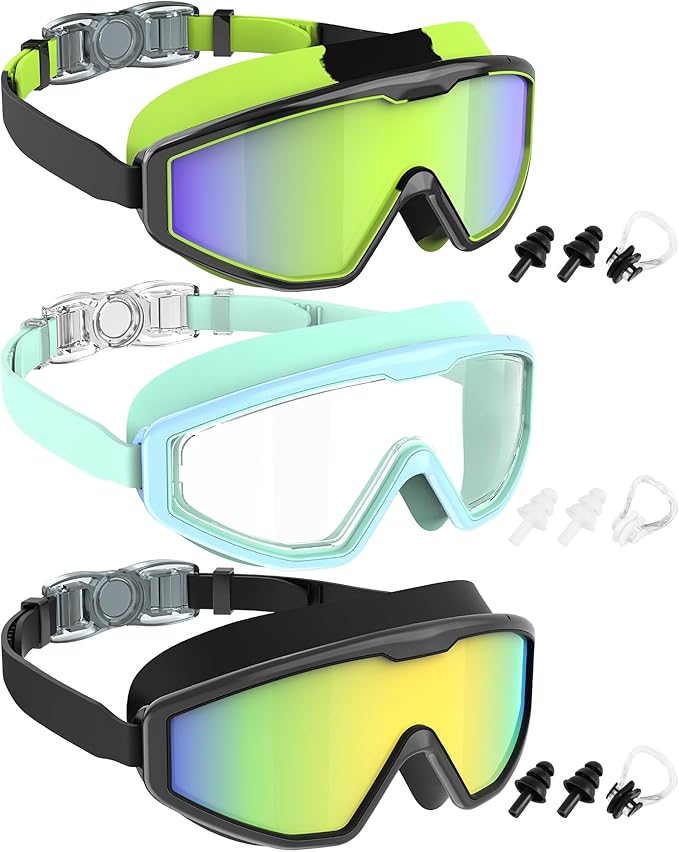 NSSIW Swim Goggles Swimming Kids-Goggles: Anti Fog No Leak with Nose Clip Earplugs for Girls Boys Youth 6-14 3 Pack-StrideForce Fitness