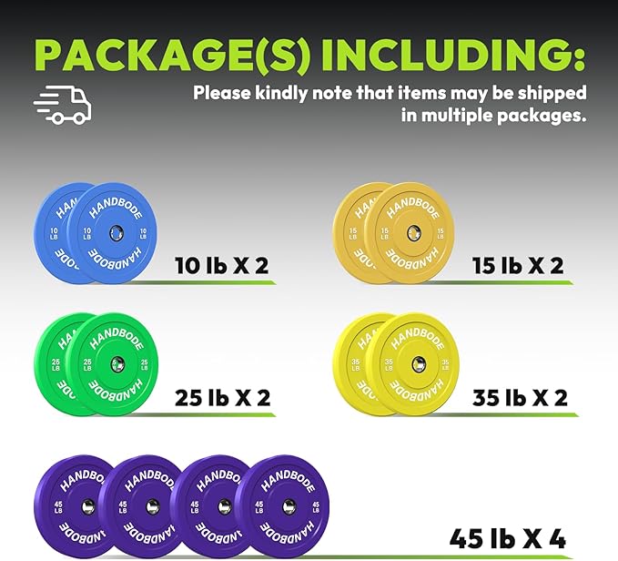 Colored Bumper Weight Plates Olympic Weight Plate Set 2-Inch, 10/15/20/25/35/45/55 lb Barbell Weight Plates Set for Home Gym, Rubber Strength Training Weights Plates for Weight Lifting-StrideForce Fitness