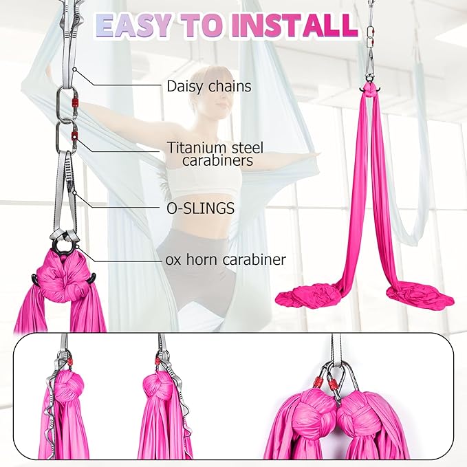 Aerial Silks Kit & Aerial Yoga Hammock - 11Yd Premium Fabric Hardware - Easy Setup for Flying Yoga, Aerial Swing & Fitness - Supports Up to 14ft Rigging-StrideForce Fitness