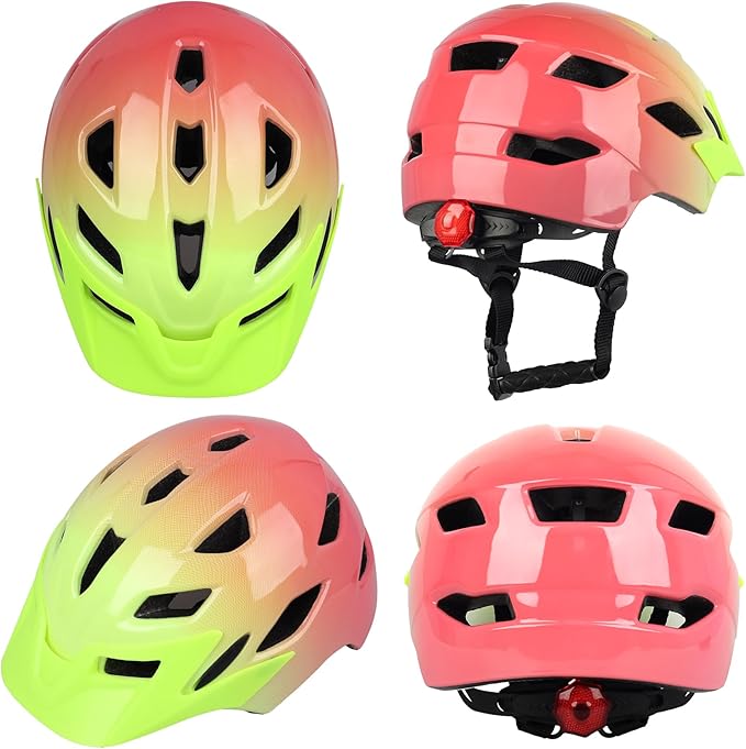 Kids Bike Helmet,Bavilk Kids Boys Girls Bike Helmets with LED Light Detachable Visor Children Youth Teen Multi-Sport for Skating Cycling Scooter Skateboard Adjustable & Lightweight 19.7"-22.4"-StrideForce Fitness
