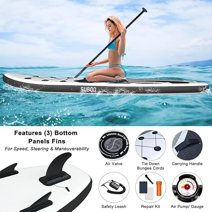 Inflatable Stand Up Paddle Board 10‘x30‘‘- Ultra-Light SUP with Backpack, Pump, Paddle, Coil Leash, 3 Fins, Repair Kit, Stable Design, Non-Slip EVA Deck for Adults & Youth-StrideForce Fitness