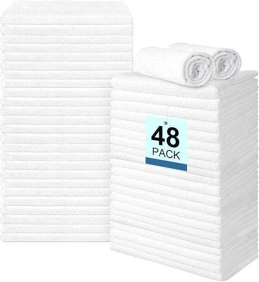 48 Pack Hand Towels Set - Highly Absorbent and Quick Drying Microfiber Gym Towels, Premium Wash Cloths for Bathroom, Salon, Gym, Shower, Hotel, and Spa - 16x27 inch (White)-StrideForce Fitness