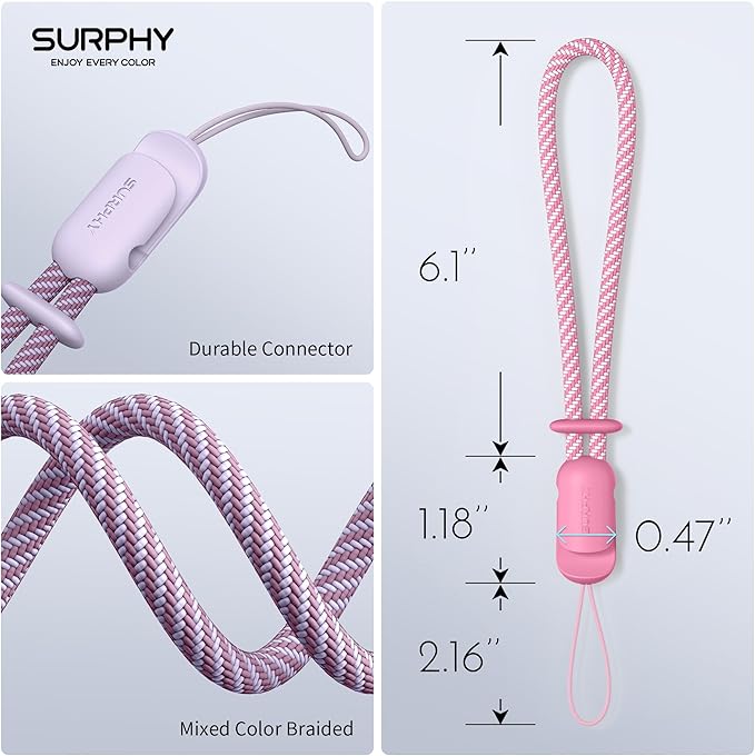 SURPHY 2 Pack Phone Lanyard for Cellphone Case, Phone Wrist Strap for Case, Cellphone Strap with 2-Color Braided, Charm Wrist Lanyard for Women, Cellphone Wrist Lanyard for Women, Rose Pink & Lilac