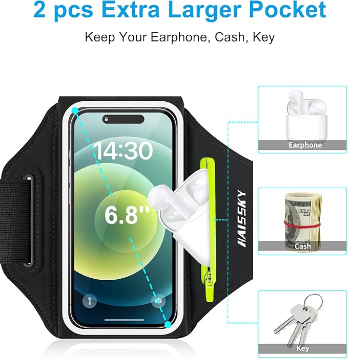 Arm Band for Phone for Running with Foldable Straps, 6.9‘’ Running Armband Phone Holder for iPhone 16 15 14 13 12 11 Pro Max Galaxy Pixel, Running Essentials for Women with Car Home Key Earphone Bag-StrideForce Fitness