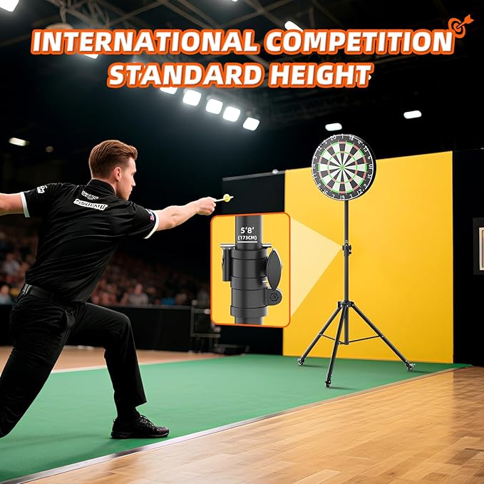 Dartboard Stand, Portable Professional Dart Holder Stand Adjustable Height from 57.1 to 77.6 -inch for Outdoor, Travel, Home, or Bars Games-StrideForce Fitness