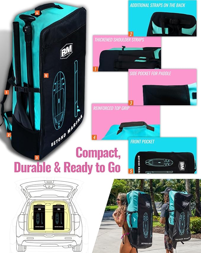 BM Paddle Board Inflatable Stand Up Paddle Board, SUP Paddleboard for Adult, Premium Accessories | Non-Slip EVA Deck & Foam Handles, Camera Mount, Double Action Pump, 85L Travel Backpack-StrideForce Fitness