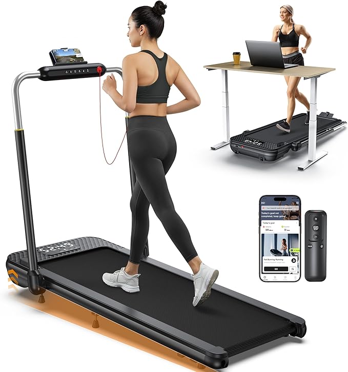 WELLFIT 10% Incline Foldable Walking Pad Treadmill with Handle Bar for Home, 360 LBS Capacity, 7.6MPH Max Speed,Wide Shock Absorbing Deck, 3.0HP Low Noise, for APP/Mute Remote-StrideForce Fitness