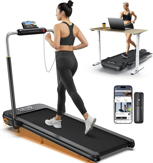 WELLFIT 10% Incline Foldable Walking Pad Treadmill with Handle Bar for Home, 360 LBS Capacity, 7.6MPH Max Speed,Wide Shock Absorbing Deck, 3.0HP Low Noise, for APP/Mute Remote-StrideForce Fitness
