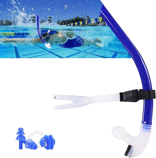 Swim Snorkel for Lap Swimming，No Loud gurgling Noise No Hurt Forehead No Slip Swimming Snorkeling Training for Adult/Kid/Youth,Swimmer Snorkle Center Mount Snorkel One-Way Purge Valve-StrideForce Fitness