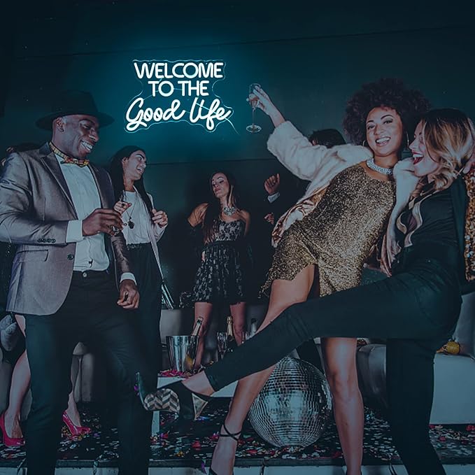 Welcome To The Good Life Neon Sign Letter LED Neon Lights Dimmable USB Powered 16.5’’X11’’Cool Wall Decorative Light Bedroom Kids Room Birthday Party Bar Decoration Gifts for Friend（Ice blue）-StrideForce Fitness