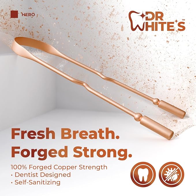 Dr. White’s Copper Tongue Cleaner – Dentist-Formulated Dual-Grip Design for Fresh Breath & Everyday Oral Detox – 100% Forged Copper, For Adults & Kids, Rust-Resistant, Built to Last