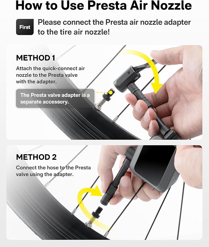 HOTO Mini Bike Tire Pump, 25s Fast Inflate Bicycle Pump with Guage, 150PSI Portable Electric Bike Air Pump with Presta and Schrader Valve for Road Bike, Motorcycle, Mountain Bike, Car, Sports Ball-StrideForce Fitness