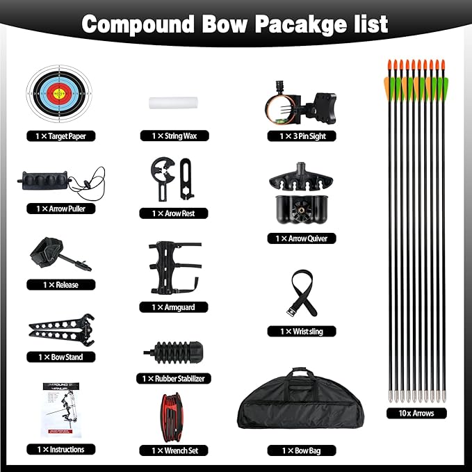 Youth Compound Bow Set 15-45 Lbs for Teens and Beginner, Package with Archery Hunting Equipment, Max Speed 260fps, Adjustable, Right Hand-StrideForce Fitness