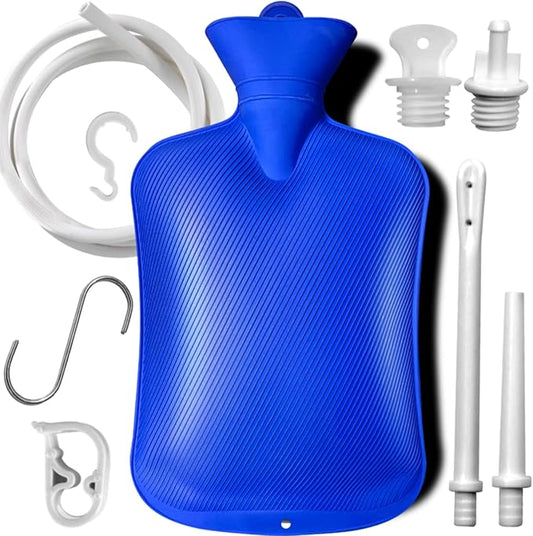 2 L Home Enema Bag Kit with 2 Enema Tips,60 inch Long Silicone Hose, Controlable Water Flow Valve, Hot-Water Bottle for Colon Cleansing Enemas（Blue）-StrideForce Fitness