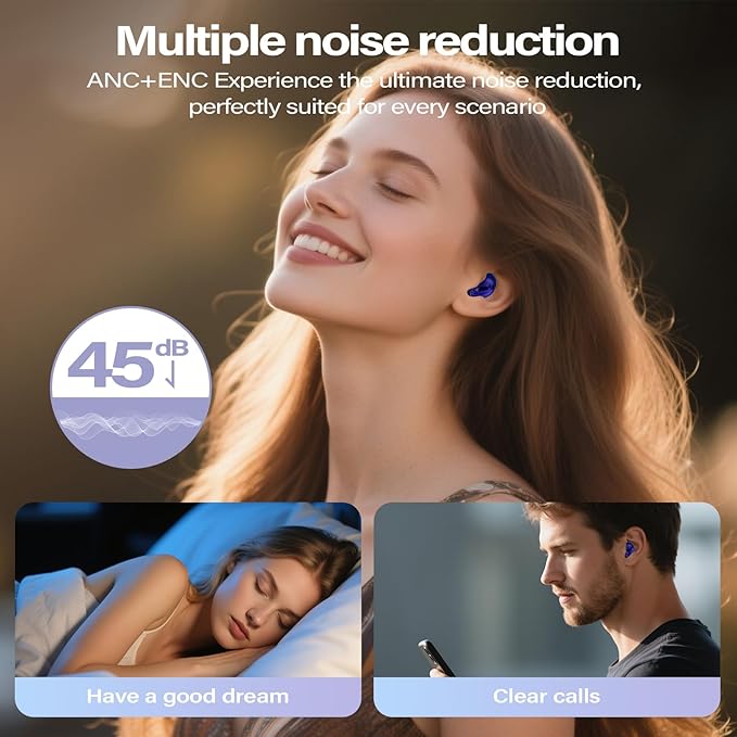 Sleep Earbuds, Mini ANC Wireless Earbuds Bluetooth 5.4 Headphones Deep Bass Stereo, 48H Playtime Ear Buds, 4 ENC Noise Cancelling Mic, In Ear IP7 Waterproof Earphones for Side Sleepers,Touch Control-StrideForce Fitness