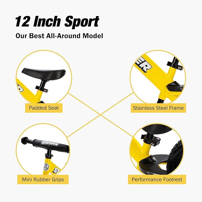 Strider 12” - Helps Teach Baby How to Ride a Balance Bicycle - for Kids 6 Months to 4 Years - Easy Assembly & Adjustments-StrideForce Fitness