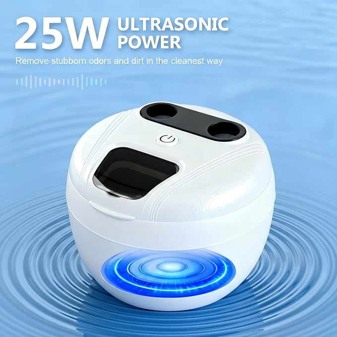 Dental Ultrasonic Retainer Cleaner Machine - Dental Cleaning Pod for Denture, Mouth Guard, Aligner, Night Guard, Braces, Toothbrush Heads, Jewelry, 45kHz Sonic Cleaner with Digital Timer & 200ML