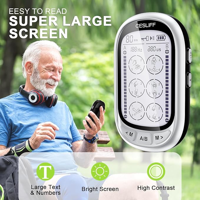 Dual Channel TENS EMS Unit Large Screen 24 Modes 36 Levels Intensity Muscle Stimulator, Rechargeable Electric Pulse Massager TENS Machine for Lower Back Neck Shoulder Pain Relief with 10 Pads-StrideForce Fitness