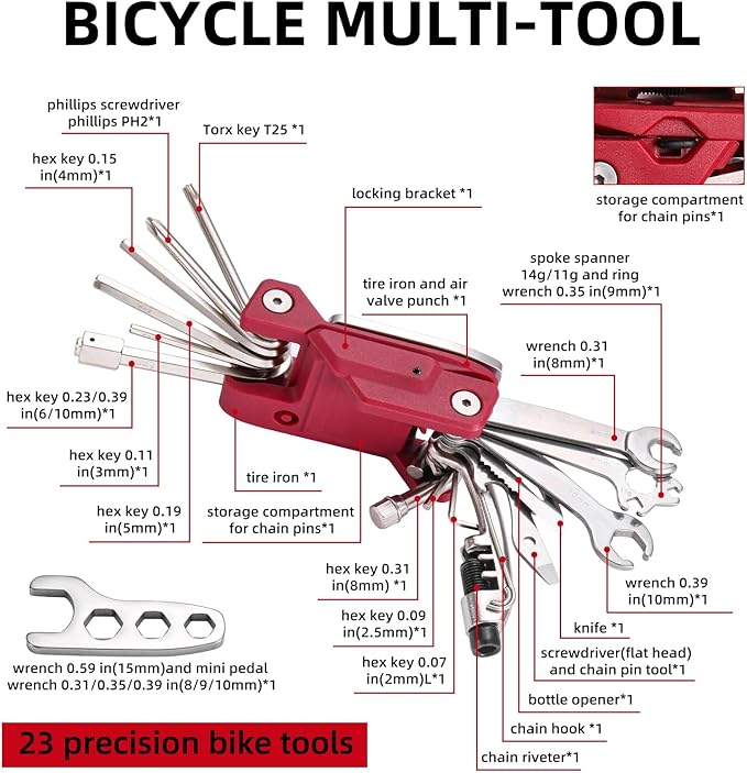 21 Bike Repair Multitool Kit with Carry Case, Portable Cycling Tool Kits (21 in 1), Bicycle Tools Kit Set with Allen Wrench, Chain Tool, Bicycle Spoke Wrench-StrideForce Fitness