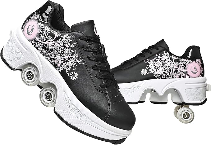 Double-Row Deform Wheel Automatic Walking Shoes Invisible Deformation Roller Skate 2 in 1 Removable Pulley Skates Skating Parkour-StrideForce Fitness