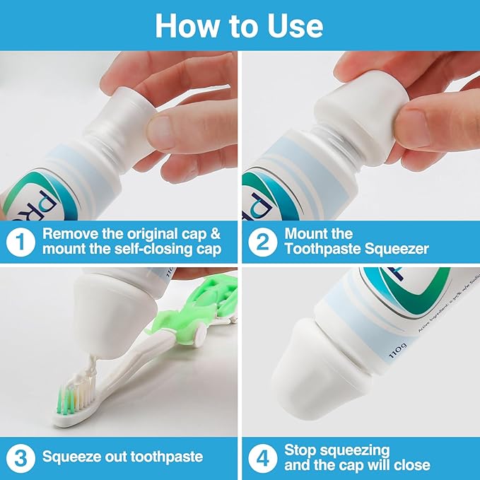 Self-Closing XXL Toothpaste Caps 3-Pack White, Sensodyne Pronamel Compatible by Tilcare - No Waste Cap Dispensers for Easy Use - Mess-Free Toothpaste Lids - Food Grade Silicone & BPA-Free Toppers