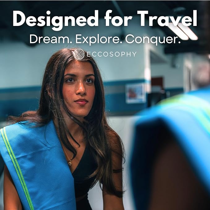 ECCOSOPHY Microfiber Beach Towel – Quick Dry Gym Towel, Highly Absorbent with Ribbed Texture, Lightweight – Ideal for Travel, Pool, Yoga, Fitness & Outdoor Adventures – 71x35 Azure-StrideForce Fitness