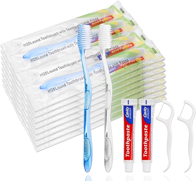 200 pcs Disposable Toothbrushes with Toothpaste Floss Individually Wrapped, 2 Color Toothbrush, 10g Toothpaste, Floss Pick, Bulk Toothbrush for Homeless,Airbnb,Hotel,Guest