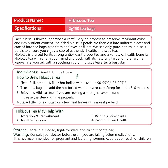 Samcci - Hibiscus Tea Bags, 50 Teabags - Premium dried hibiscus flower for tea - flor de jamaica natural - Non-GMO - Caffeine-free - Rich in Antioxidants & Support Digestion-StrideForce Fitness