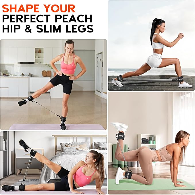 Ankle Resistance Bands, Ankle Bands for Working Out with Cuffs, Resistance Bands for Leg Butt Training Workout Equipment for Kickbacks Hip Gluteus Training Exercises, Ankle Strap with Exercise Bands