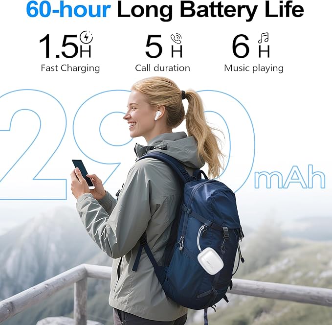 kurdene Wireless Earbuds Bluetooth 5.4 Headphones 60H Playtime Deep Bass Stereo Ear Buds with Mic Comfort Lightweight in Ear Earphones for Workout/Running White-StrideForce Fitness