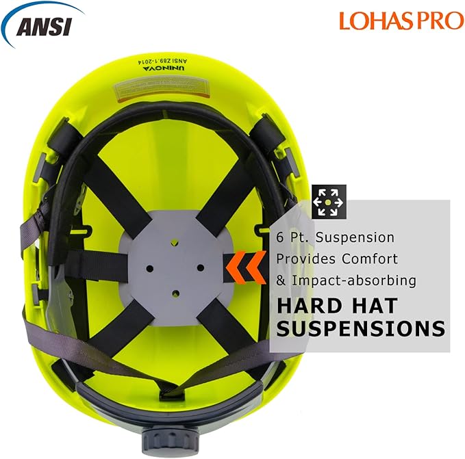 LOHASPRO Hard Hats Construction Safety Helmet ANSI Z89.1 Approved OSHA Hardhat Vented Men Worker Neon Green Hard Hat with Chin Strap Tree Climbing Rescue Arborist Helmet (P3 Lime)-StrideForce Fitness