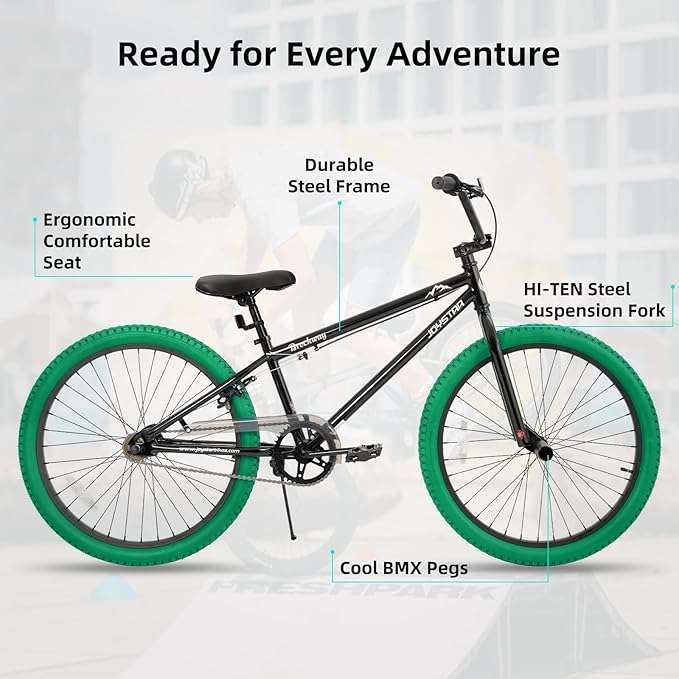 JOYSTAR Brockway Freestyle Kids BMX Bikes 20" 24" Kids Bicycles for 6-14 Years Old Boys Girls and Beginner-Level Riders 2 Pegs Multiple Colors-StrideForce Fitness