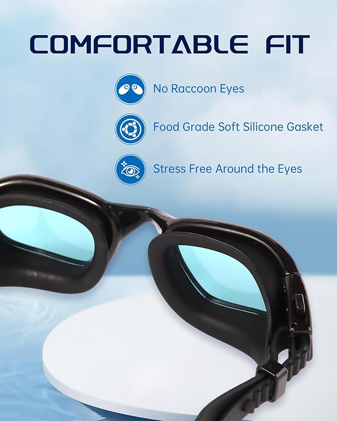 Swim Goggles, Goggles Adult with Swimming Cap, Nose Clip & Ear Plugs, UV Protection Anti-Fog Lens and Case for Adult-StrideForce Fitness