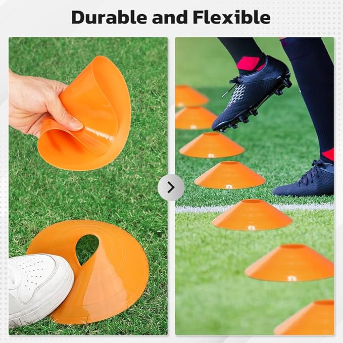 GHB Soccer Cones 25/50/100 Pack Disc Soccer Sport Cones Training Field Marker Agility Cones for Traffic, Basketball, Coaching, Practice Equipment Includes Cone Drills Guide-StrideForce Fitness
