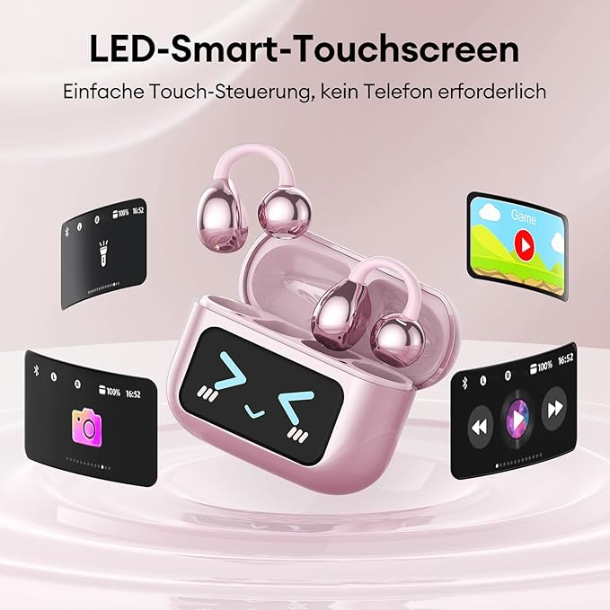 PAXA Stylish Open Ear Clip On Earbuds with Removable Butterfly Earring, Clip On Headphones with LCD Touch Screen, Fashionables Open Ear Headphones for Women, Bow Tie Earring Rose Gold Earbuds-StrideForce Fitness