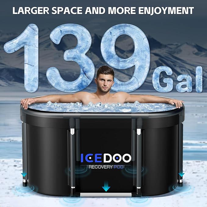 New Upgrade XL 139-Gallon Oval Ice Bath Tub - 6 Layered Portable Bathtub, Drop-In Bathtubs Foldable with Cover Cold Plunge Tub for Athletes, Home Gym, Outdoor Recovery Use.-StrideForce Fitness