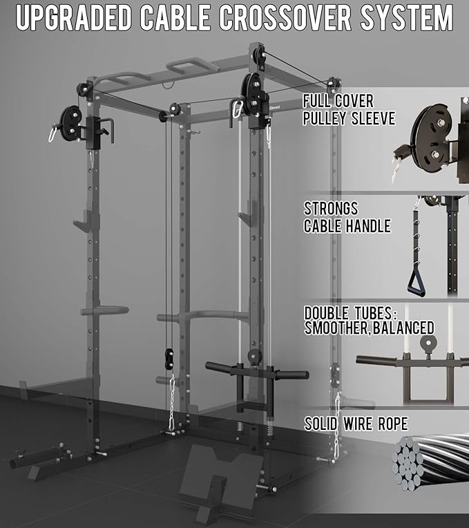 Eonfit E2 Power Cage，1500LB Squat Rack with Cable Crossover System.Multi-Function Power Rack for Home Gum.All-in-One Squat Rack with More Training Attachments-StrideForce Fitness