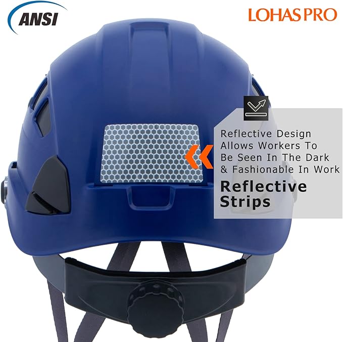LOHASPRO Hard Hats Construction Safety Helmet ANSI Z89.1 Approved OSHA Hardhat Vented Men Worker Blue Hard Hat with Chin Strap Tree Climbing Rescue Arborist Helmet (P5 Blue)-StrideForce Fitness
