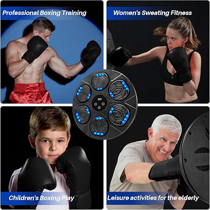 Music Boxing Machine, Bluetooth Music Punching Machine with Gloves, Electronic LED Boxing Training Equipment Wall Mounted, 9 Modes & 9 Speeds, Boxing Target for Home, Office, Gym-StrideForce Fitness