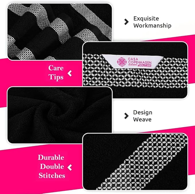 CASA COPENHAGEN Solitaire 2 Piece Bath Sheet Towel Set- Black, 600 GSM Designed in Denmark Made of Soft Egyptian Cotton for Bathroom, Kitchen & Shower-StrideForce Fitness