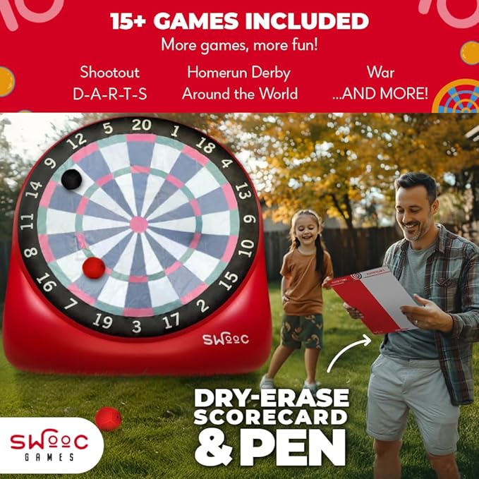 SWOOC Games - XL Giant Kick Darts (Over 8ft Tall) with 15+ Games Included - Jumbo Soccer Darts w/Air Pump - Big Inflatable Games - Carnival Games - Giant Outdoor Games & Activities - Giant Yard Games-StrideForce Fitness