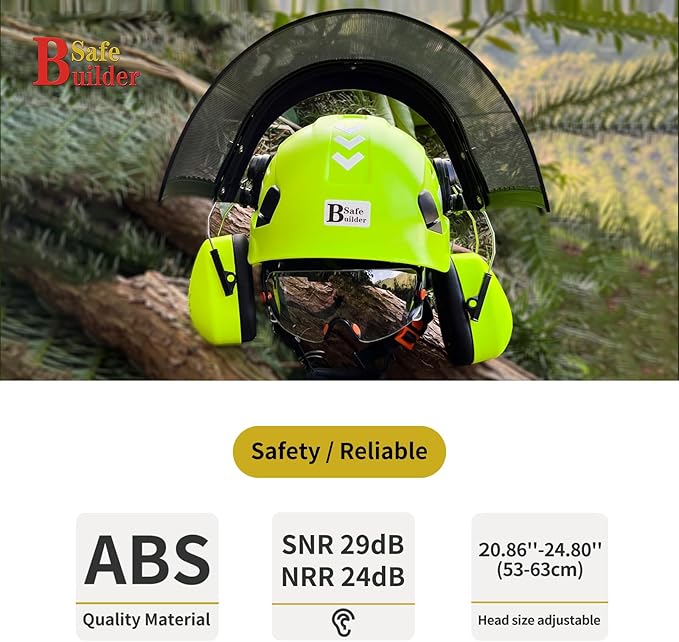 Forestry Safety Helmet with Build-in Visor Mesh Face Shield Ear Muffs 4 in 1 Chainsaw Safety Hard Hats-StrideForce Fitness