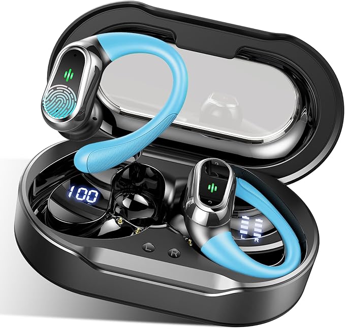 Wireless Earbuds, 2025 Bluetooth 5.4 Headphones Sport, Bluetooth Earbuds with ENC Noise Canceling Mic, 50H Stereo Wireless Headphones IP7 Waterproof with Earhooks, Dual LED Display for Workout/Running-StrideForce Fitness
