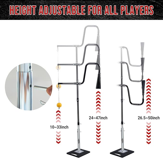 3-In-1 Baseball Softball Batting Tee,5 Hitting Modes To Choose,Auto Reset Baseball Swing Trainner With Tethered Ball,Handrolled Rubber Top,Weighted Base,Height Adjustable Hitting Tee For All Players-StrideForce Fitness