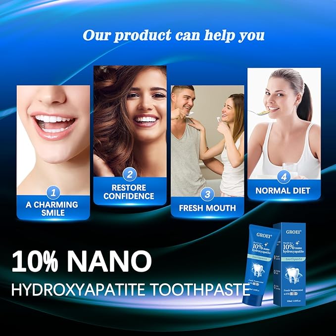 10% Hydroxyapatite Toothpaste for Sensitive Teeth｜Nano-Hydroxyapatite Toothpastes for Restore, Strengthen Teeth, Fluoride-Free, 4 oz (1)