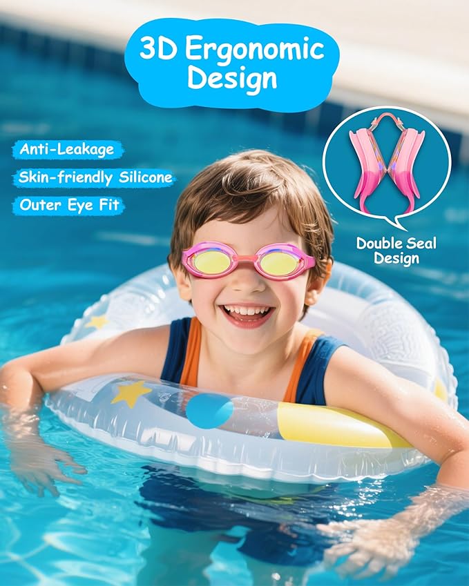Kids Swim Goggles, Anti-fog and UV Protection with Swim Cap for Age 3-15 Youth Boys Girls Toddler-StrideForce Fitness