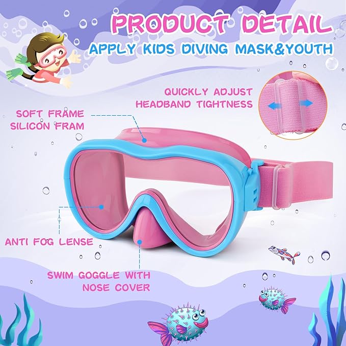 Kids Swim Goggles with Nose Cover, Anti-Leak Swim Mask with Elastic Fabric Strap, UV Protection Swimming Goggles for Kids-StrideForce Fitness