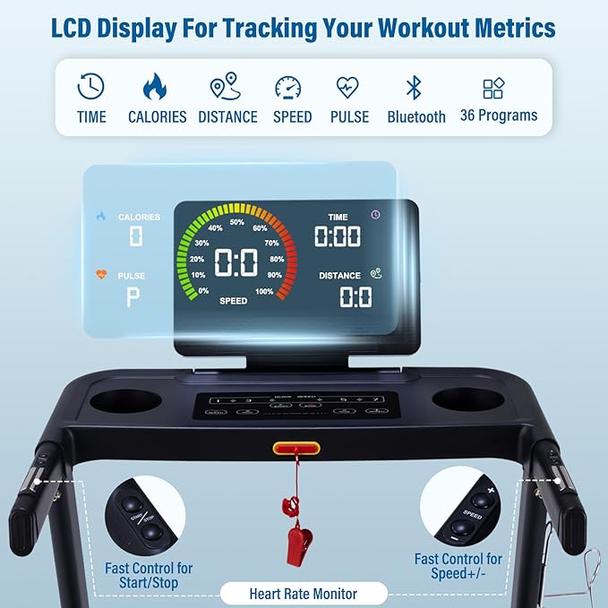Treadmills for Home, 350 lbs Capacity, 10 MPH, 3.0HP Incline Treadmill with Bluetooth APP, 17 * 46" Belt, Running Threadmills Machine, LCD Display, 36 Programs-StrideForce Fitness