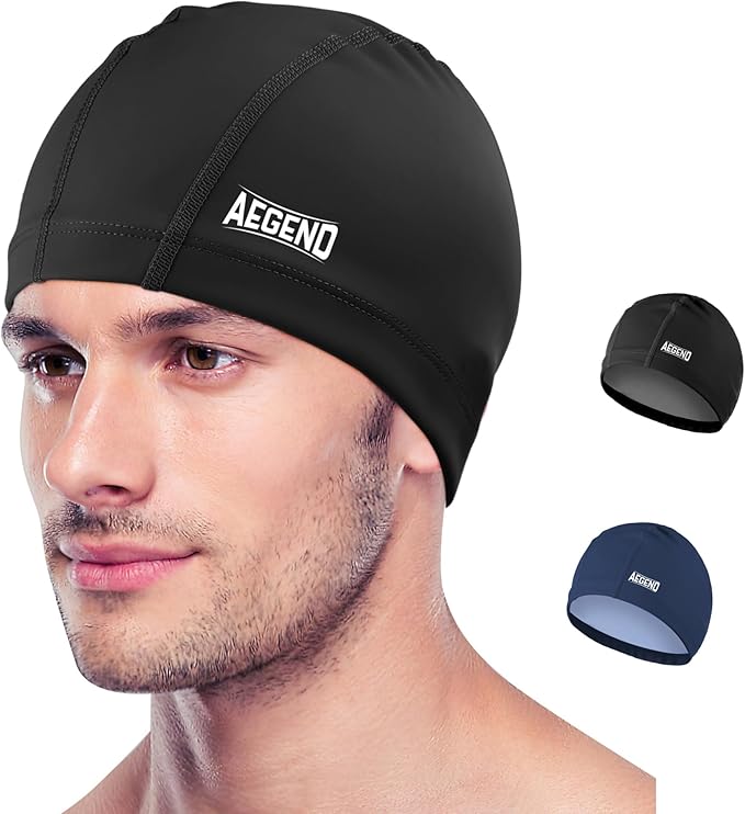 Aegend Fabric Swim Cap, Silicone Waterproof Layer - Breathable Cloth Swimming Cap, Keep Hair Dry with Hight Elasticity for Youth(8-16) Adult, 2 Sizes to Choose-StrideForce Fitness